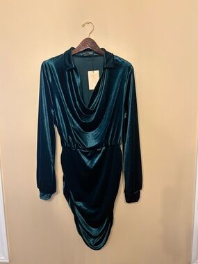 Velvet Drape Neck Long Sleeve Dress